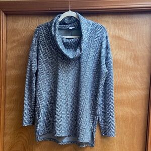 LOFT Blue and White Herringbone Cowl Neck Tunic